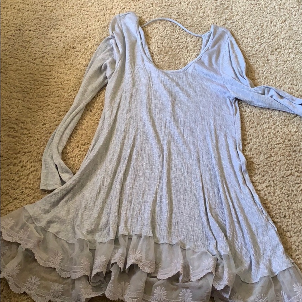 Gray long sleeve shirt with lace on bottom